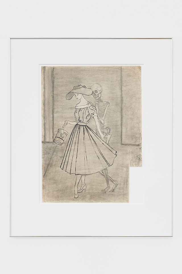 Soshiro Matsubara, Untitled, 2023, charcoal and pencil on found drawing, 42&nbsp;×&nbsp;31 cm, 63&nbsp;×&nbsp;52&nbsp;×&nbsp;2 cm (framed)