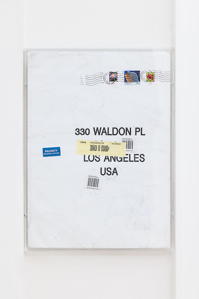 Mandla Reuter, Untitled, 2016/2023, Paper, clear foil, acrylic glass, signed inside the letter, 45&nbsp;×&nbsp;33&nbsp;×&nbsp;2.5 cm