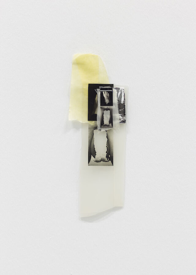 B. Ingrid Olson, psycho index, 2013–2023, Silicone, laser print, transparency, wrapping paper, ink, masking tape, lining fabric, staple, 15&nbsp;×&nbsp;5.5 cm, photo by Ander Sagastiberri